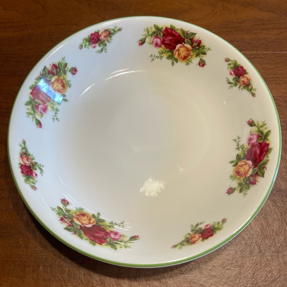 Vintage Royal Albert Pasta Bowl with Green Rim Old Country Roses Pattern